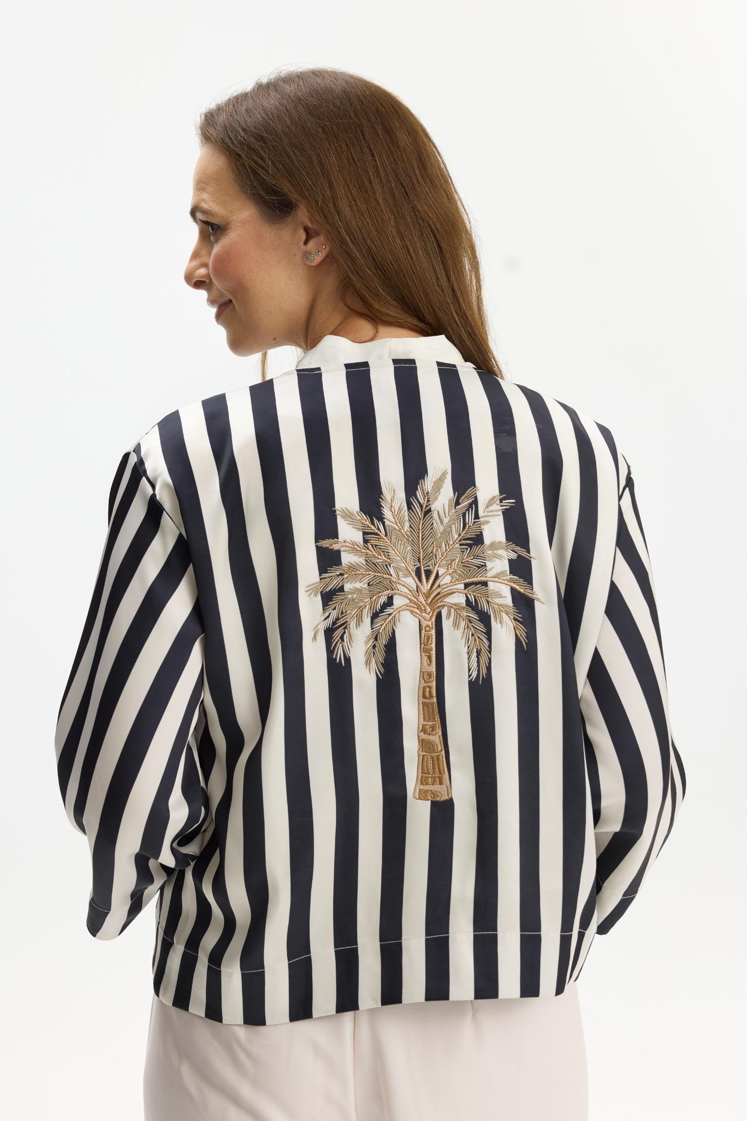 Estella striped jacket with embroidery